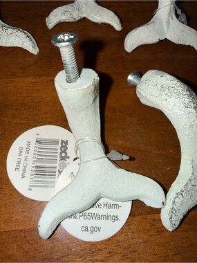 Vintage Style Coastal Iron Ivory Whale Tail Draw Door pulls Set of 31